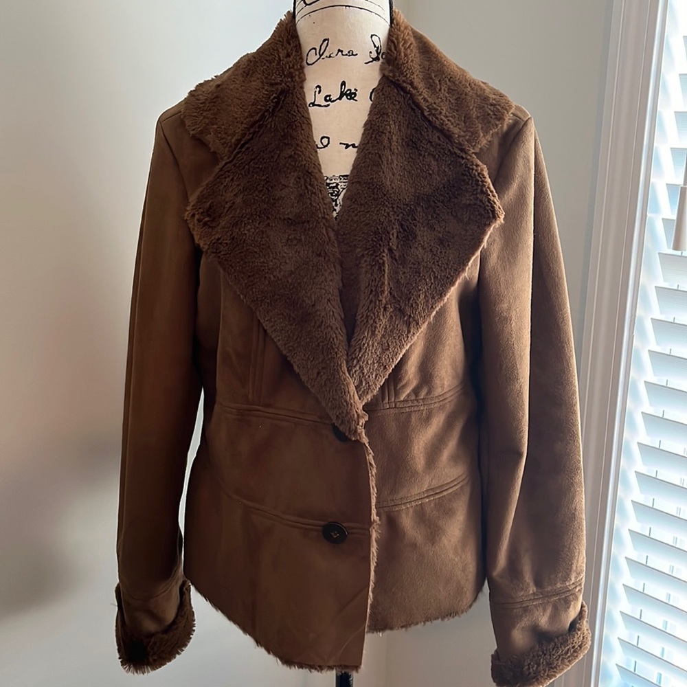 COLDWATER CREEK Faux Suede Faux Fur Lining Coat Jacket